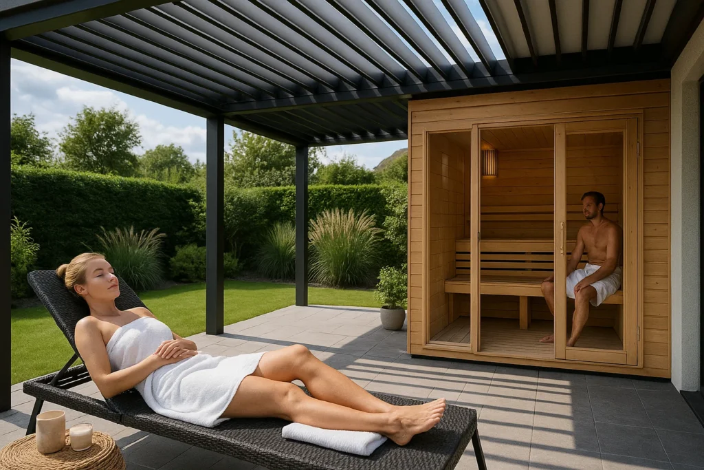 Pergola und Sauna im Garten