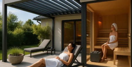 Pergola und Sauna