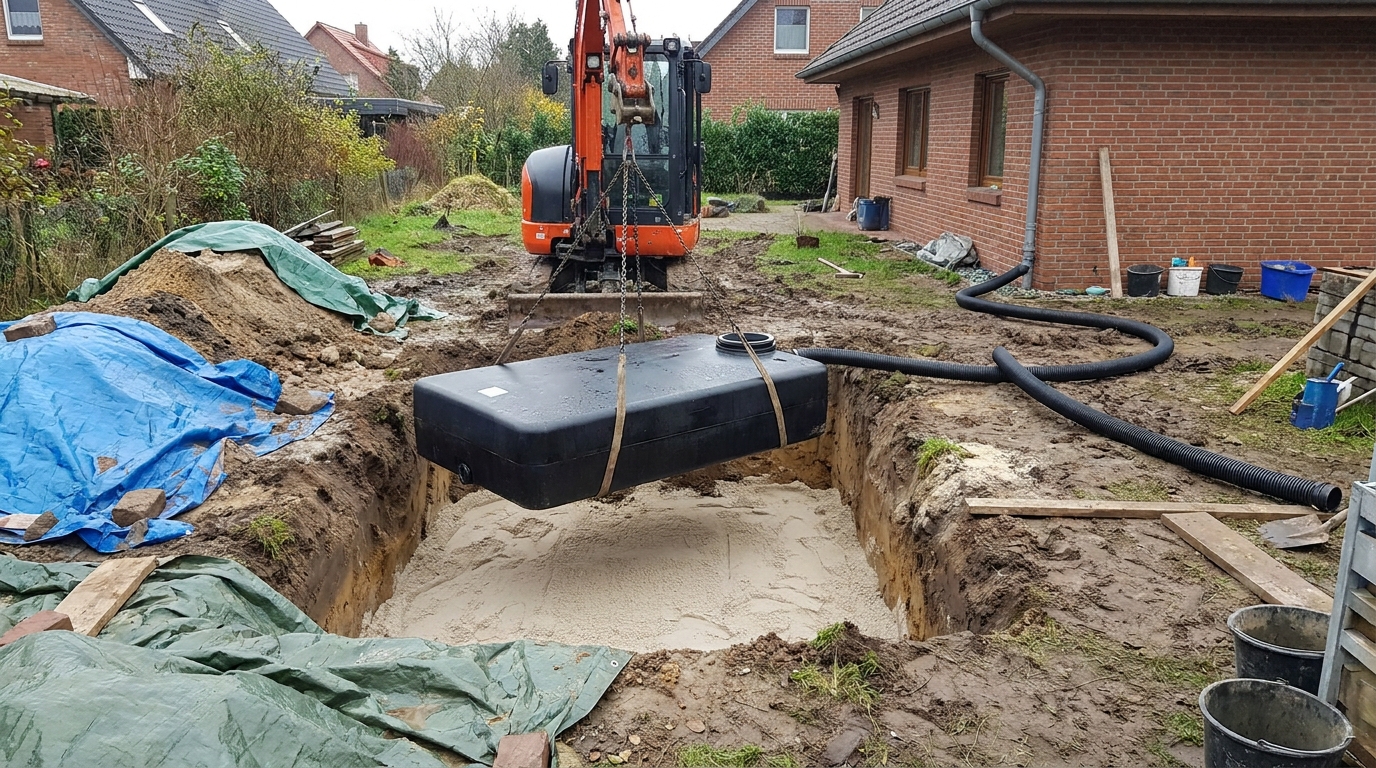 Einbau eines Regenwassertanks im Garten